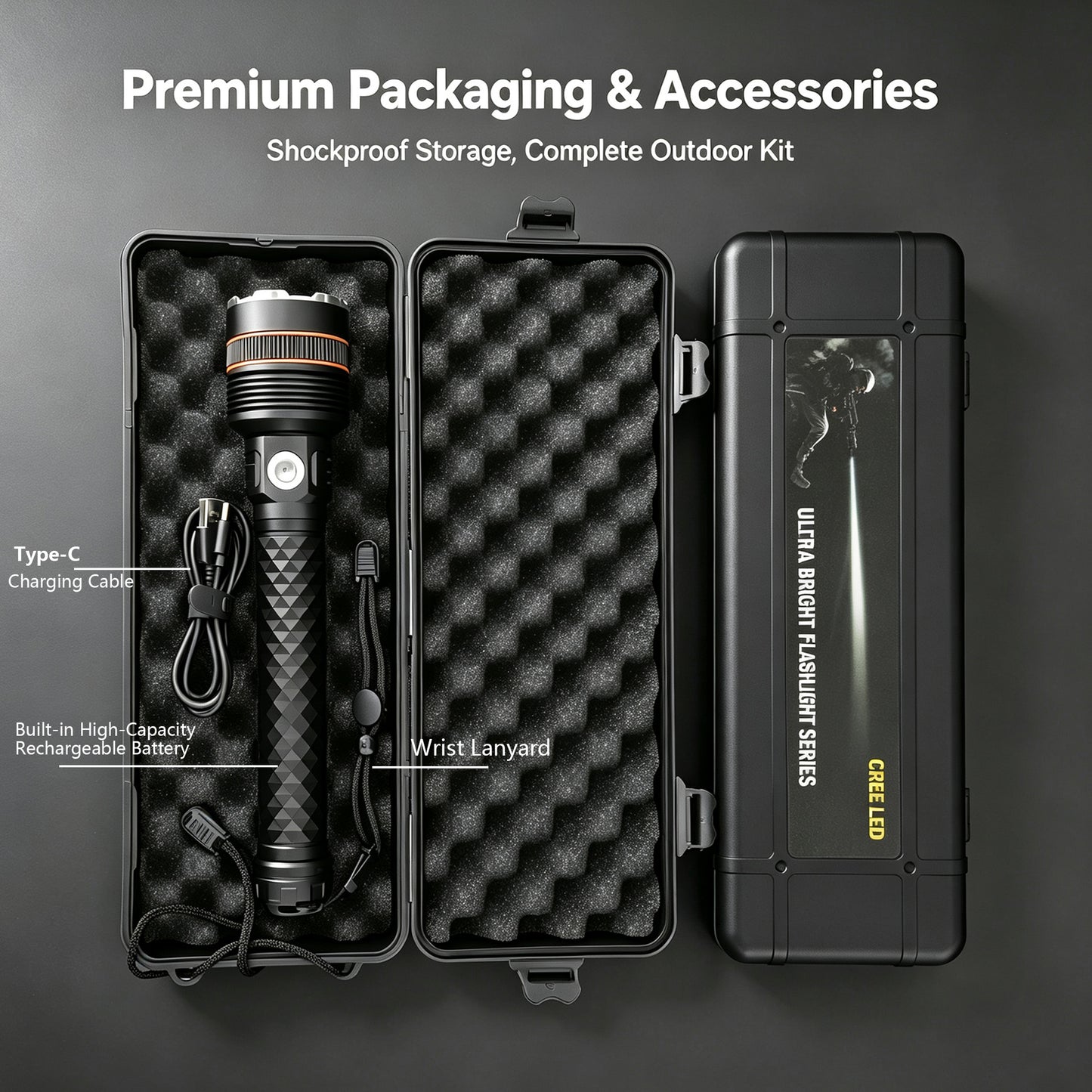 KENSUN Handheld Zoomable Rechargeable LED Torch, Aluminum Flashlight Built with High Capacity Battery for Camping, Fishing & Night Exploration