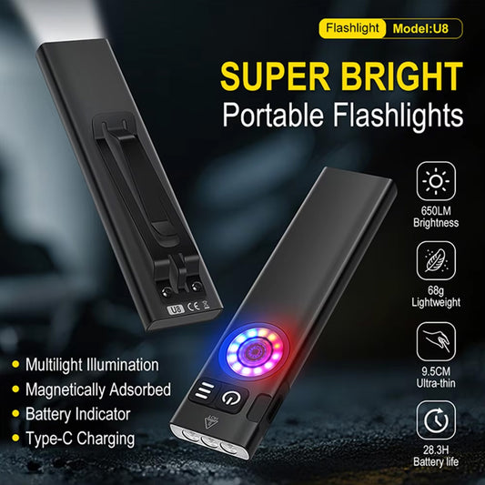 KENSUN slim portable flashlight multi‑feature graphic with magnetic back and RGB side light