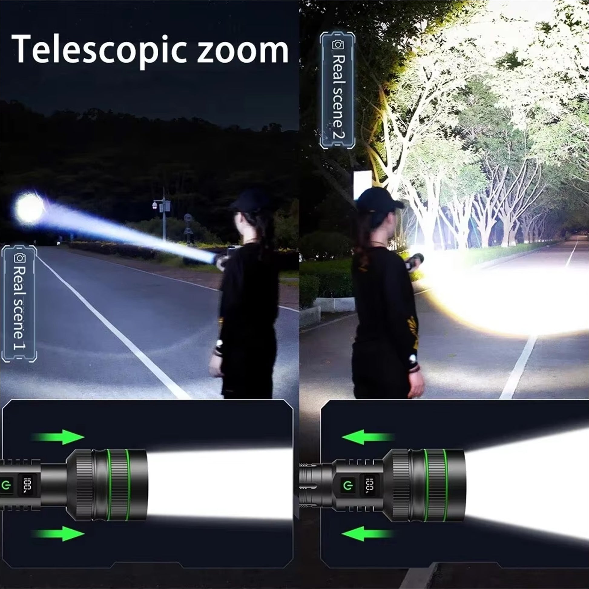 KENSUN flashlight telescopic zoom function, adjust wide and narrow beam