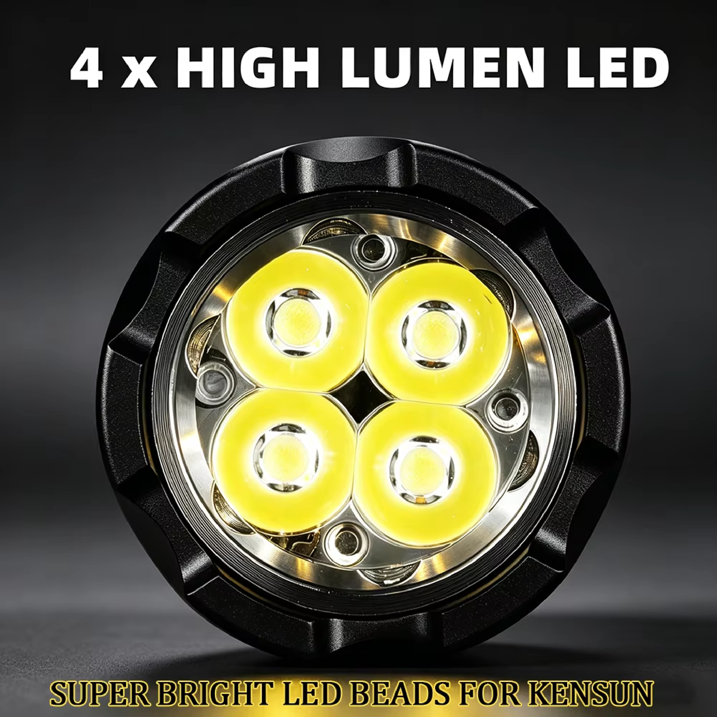 4 LED High Power Tactical Flashlight with Intense Focused Beam, USB Rechargeable Outdoor Torch