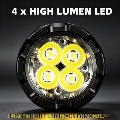 4 LED High Power Tactical Flashlight with Intense Focused Beam, USB Rechargeable Outdoor Torch