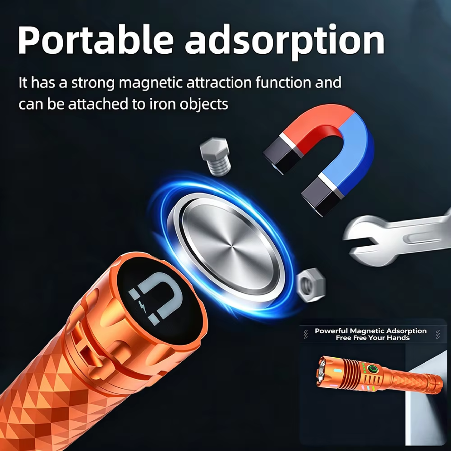 4 LED High Power Tactical Flashlight with Intense Focused Beam, USB Rechargeable Outdoor Torch