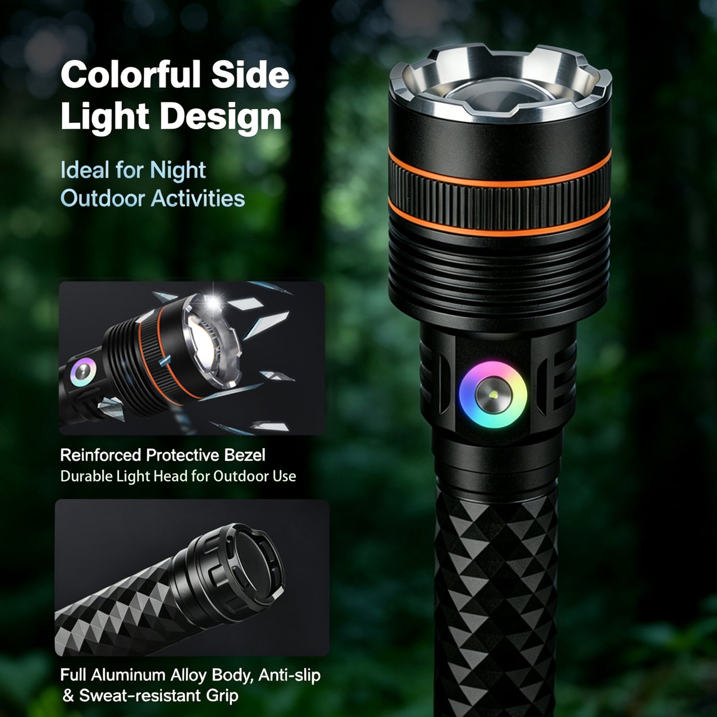 KENSUN Handheld Zoomable Rechargeable LED Torch, Aluminum Flashlight Built with High Capacity Battery for Camping, Fishing & Night Exploration