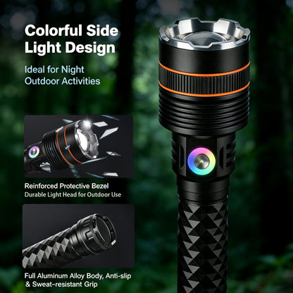 KENSUN Handheld Zoomable Rechargeable LED Torch, Aluminum Flashlight Built with High Capacity Battery for Camping, Fishing & Night Exploration