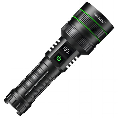 KENSUN zoomable long‑range LED flashlight with digital power display, white background main product shot