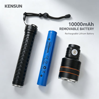 KENSUN Handheld Zoomable Rechargeable LED Torch, Aluminum Flashlight Built with High Capacity Battery for Camping, Fishing & Night Exploration