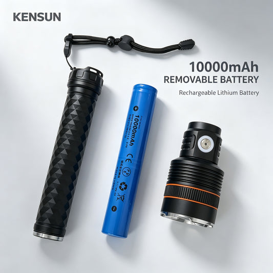 KENSUN Handheld Zoomable Rechargeable LED Torch, Aluminum Flashlight Built with High Capacity Battery for Camping, Fishing & Night Exploration