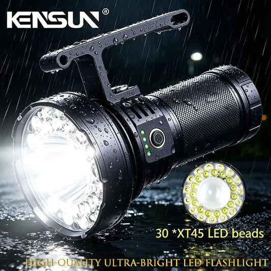 KENSUN Ultra Bright 10000LM Searchlight, 30 XT45 LED Rechargeable Handheld Flashlight, Waterproof Aluminum Torch for Camping & Emergency