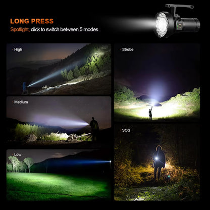 KENSUN Ultra Bright 10000LM Searchlight, 30 XT45 LED Rechargeable Handheld Flashlight, Waterproof Aluminum Torch for Camping & Emergency