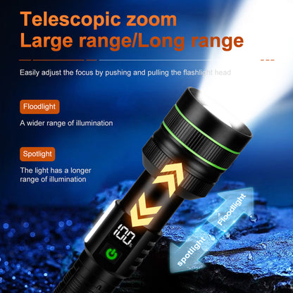KENSUN Telescopic Zoom Long Range LED Flashlight, Rechargeable 26800 Parallel Battery Pack Tactical Torch