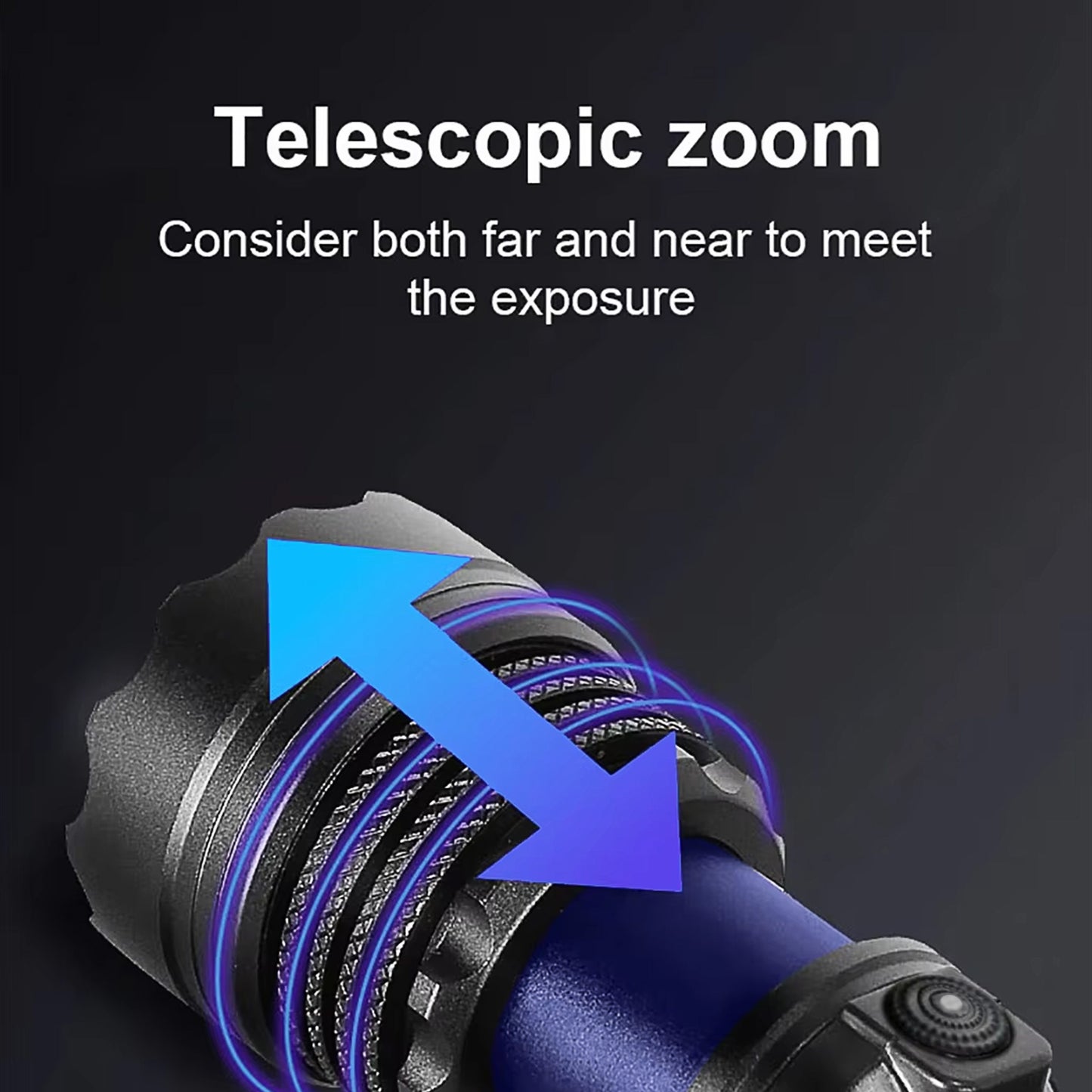 KENSUN T02 telescopic zoom headlamp, pull to adjust flood light and spotlight beam