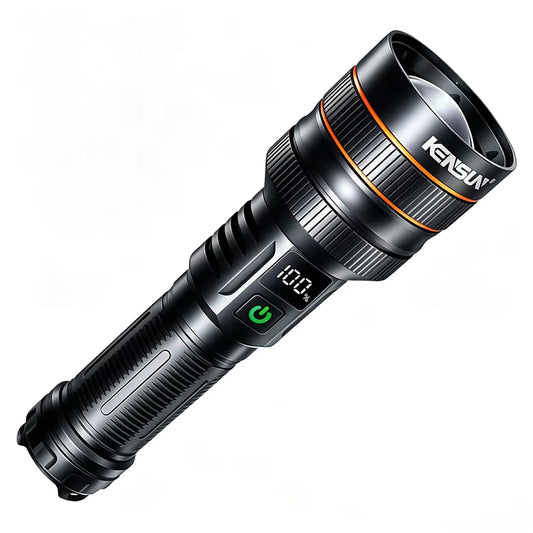 KENSUN Super Bright Long Range Torch, Zoom Focus, Digital Power Display, All Aluminum Alloy, Built-in 26650 Battery, Outdoor Camping Hunting Emergency Flashlight