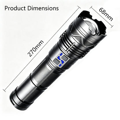 KENSUN flashlight product dimension drawing, 270mm length 68mm diameter aluminum torch