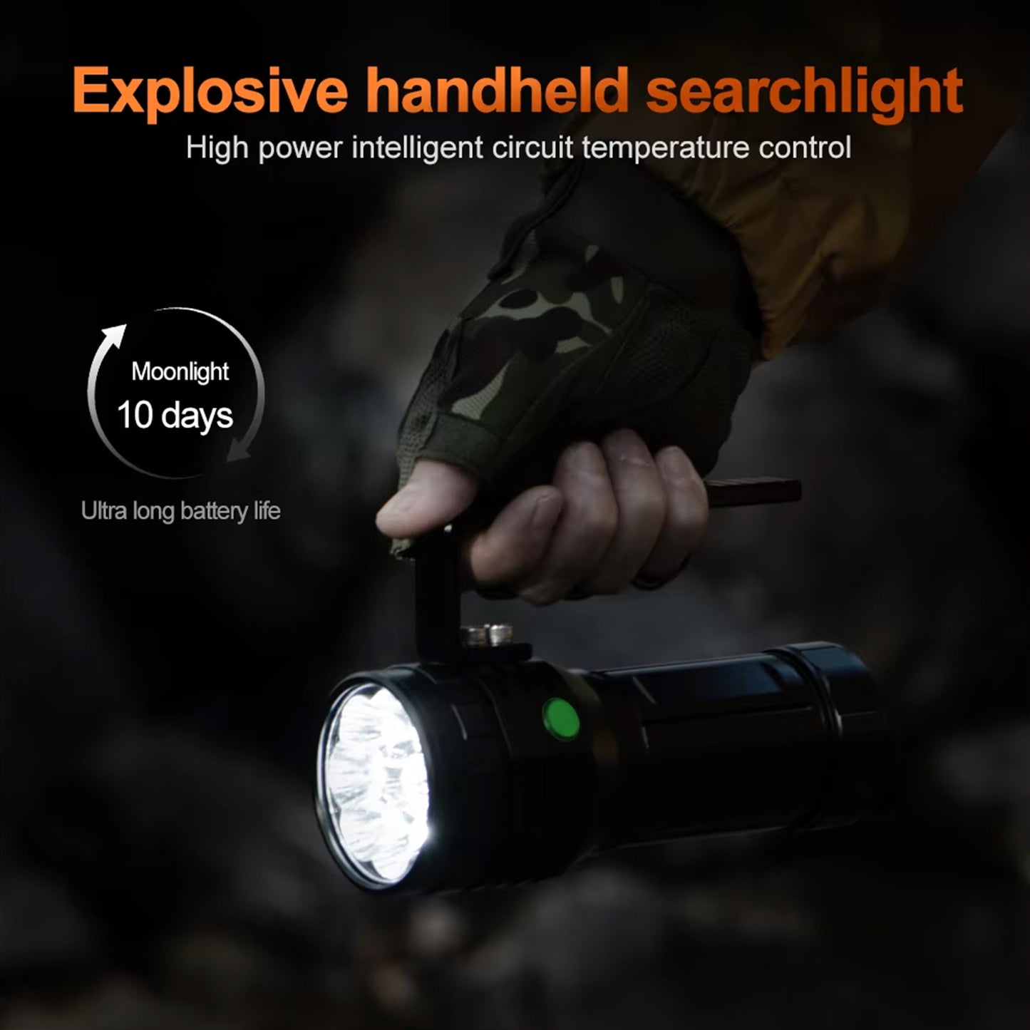 Kensun 40000 Lumens Rechargeable Searchlight Flashlight with Smart Fan Cooling