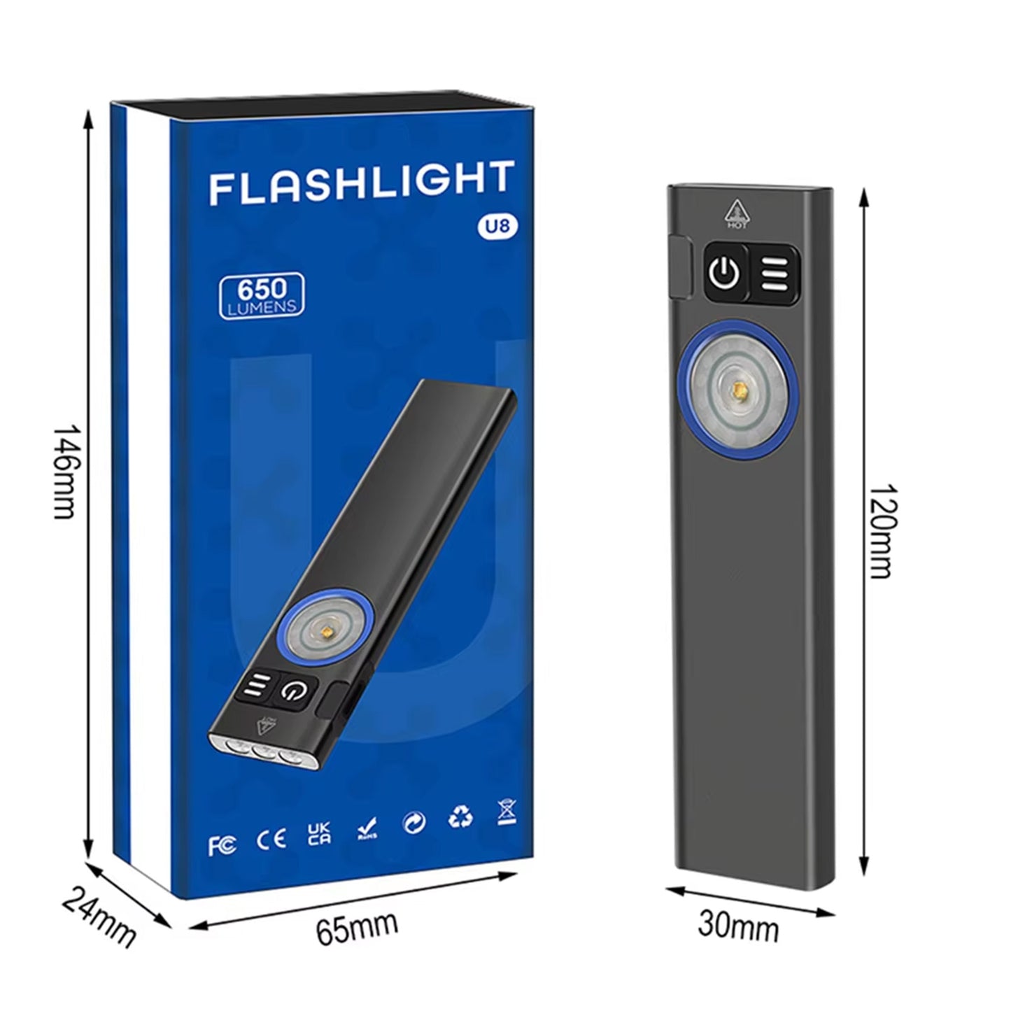 Ultra‑Slim EDC LED Flashlight, Dual‑Switch Color Side Light, Bottom Magnetic Base & Pocket Clip, Type‑C Rechargeable Handheld Torch for Daily Carry Camping Emergency